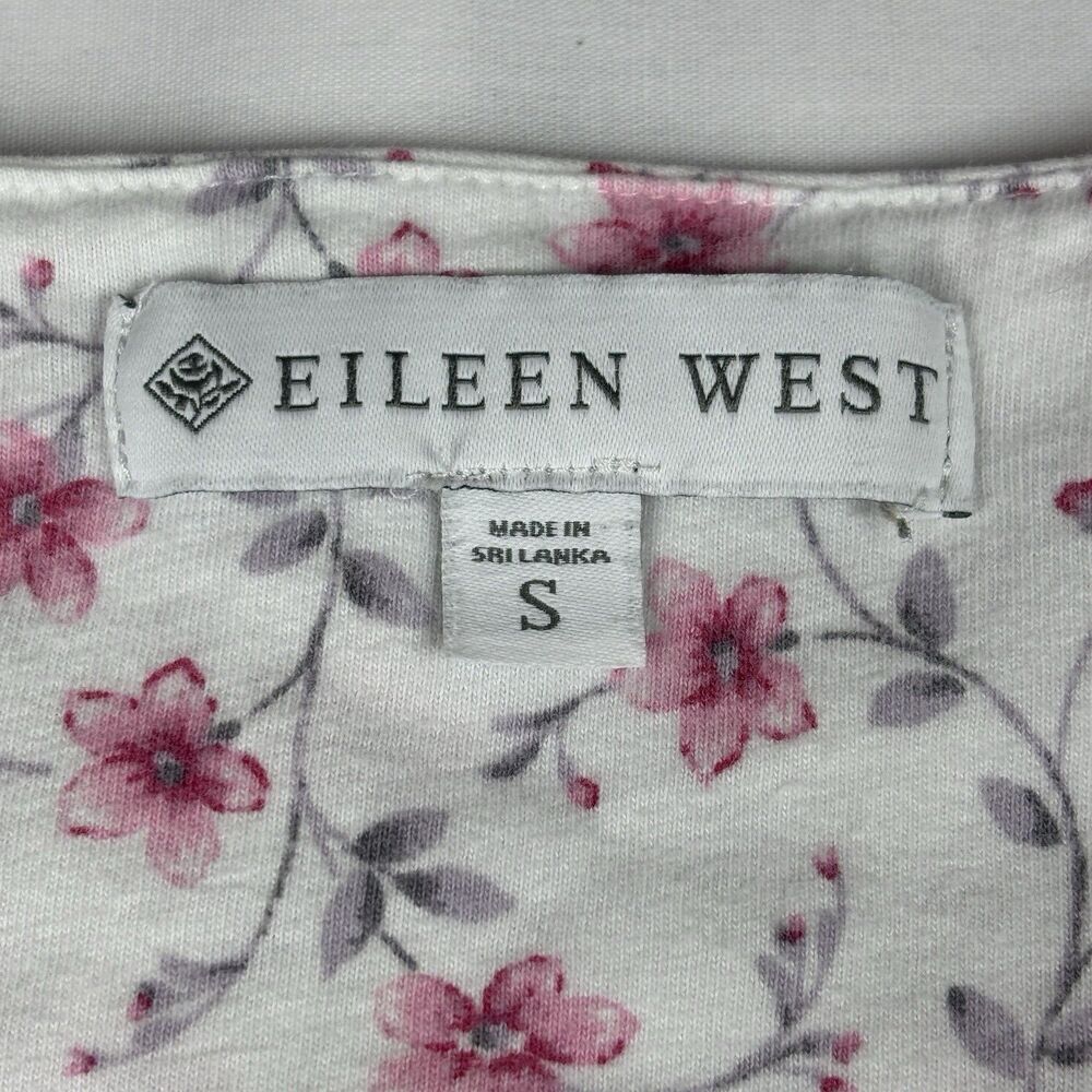 Eileen West Floral 100% Cotton Knit White/Pink Long Sleeve Ruffled Chemise‎ - S - Picture 3 of 8